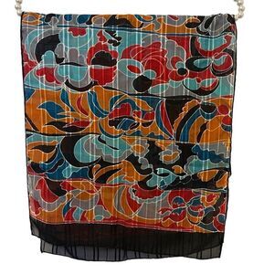 BAYRON silk scarf womens abstract RECTANGLE HAND ROLLED 14”x 61” boho money